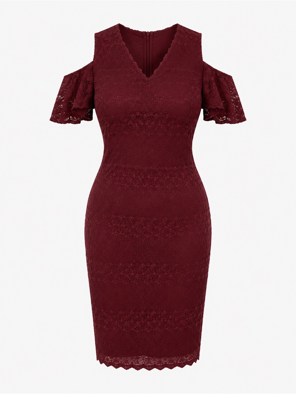 Simply Styled Burgundy Lace Cold-Shoulder Midi Dress